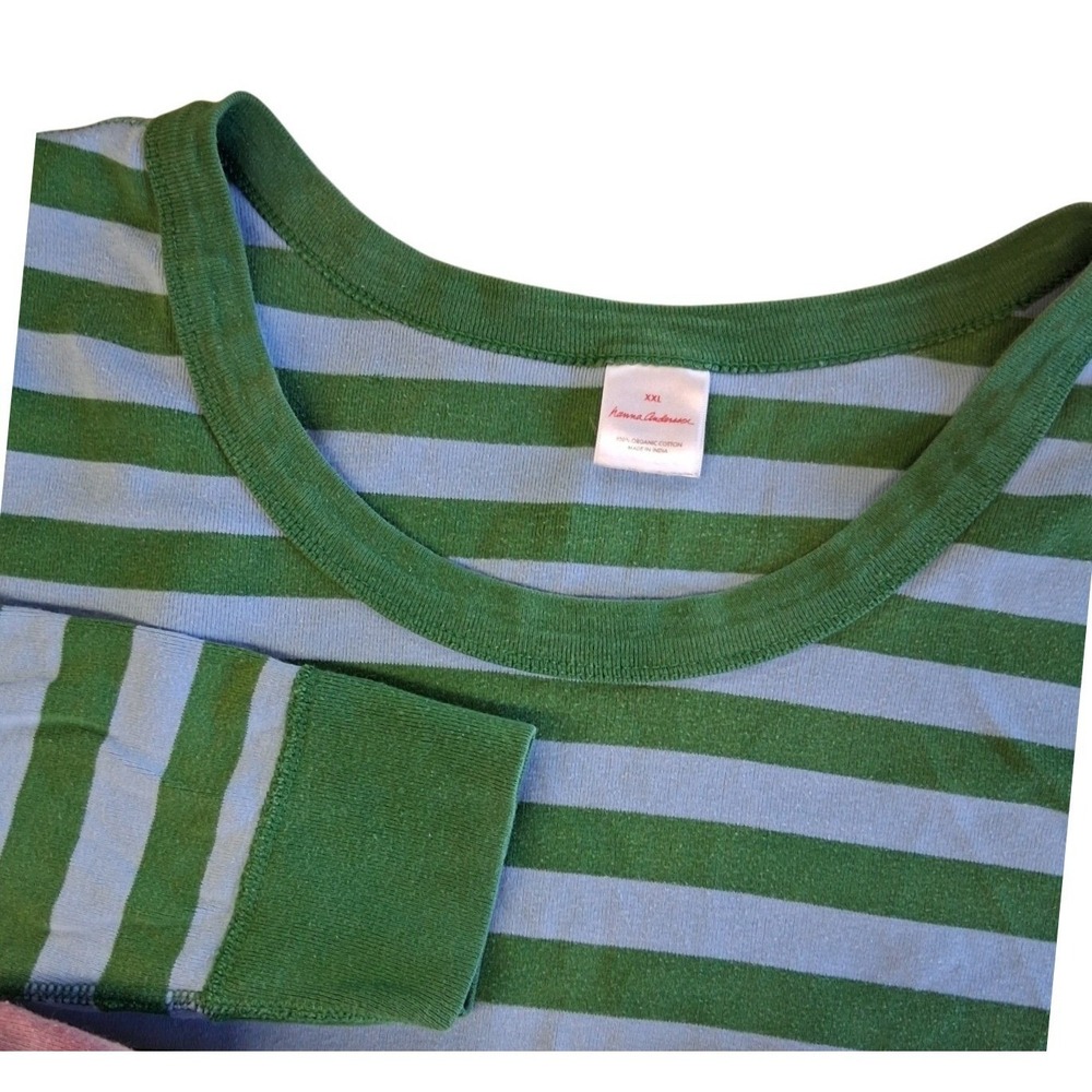 Hanna Anderson Adult LS Pajama Top Blue/Green Striped Cotton XXL EUC